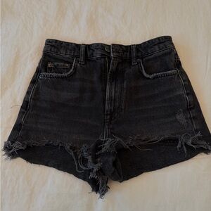 Zara High-Rise Black Distressed Denim Shorts